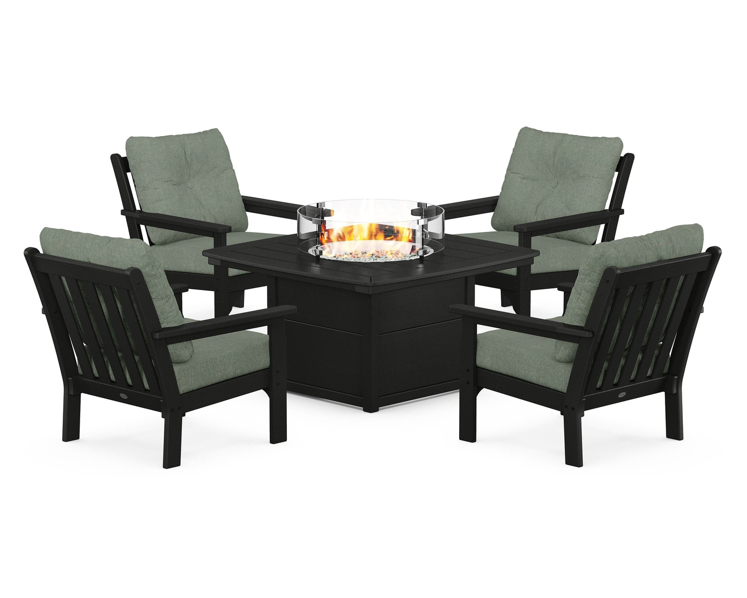 POLYWOOD Vineyard 5-Piece Conversation Set with Fire Pit Table