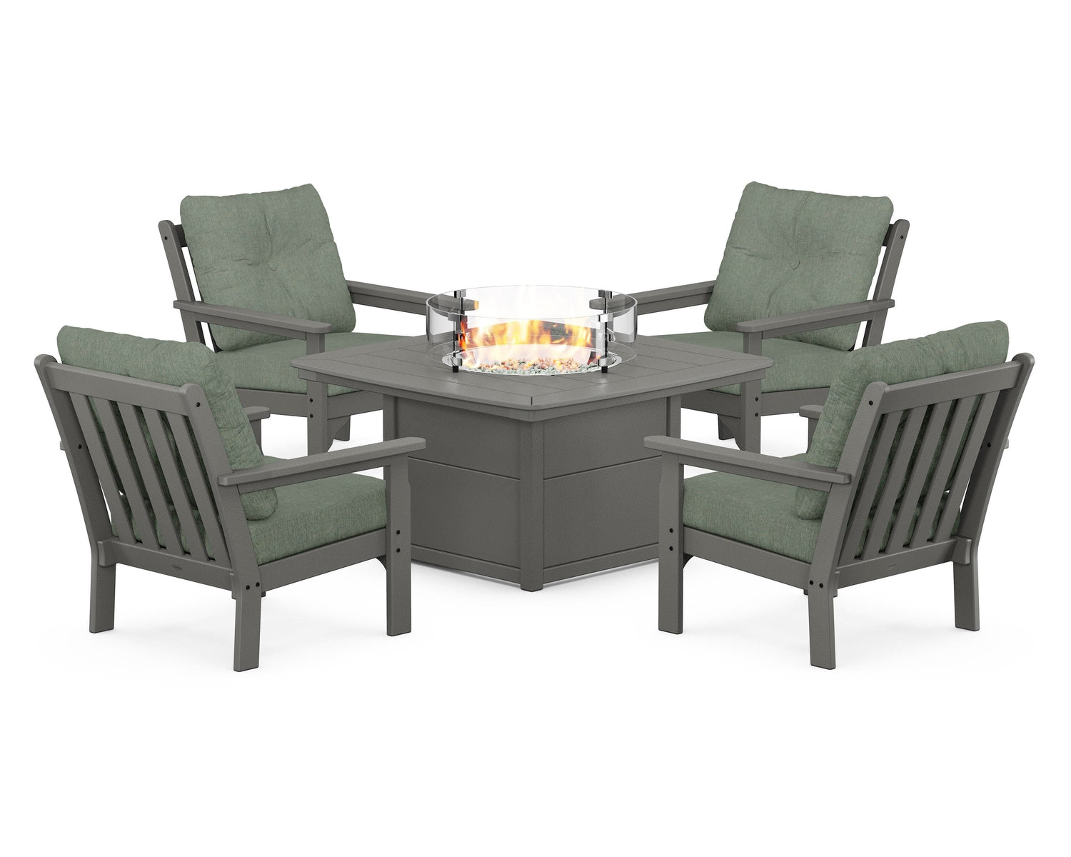 POLYWOOD Vineyard 5-Piece Conversation Set with Fire Pit Table