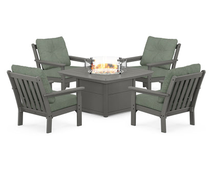 POLYWOOD Vineyard 5-Piece Conversation Set with Fire Pit Table