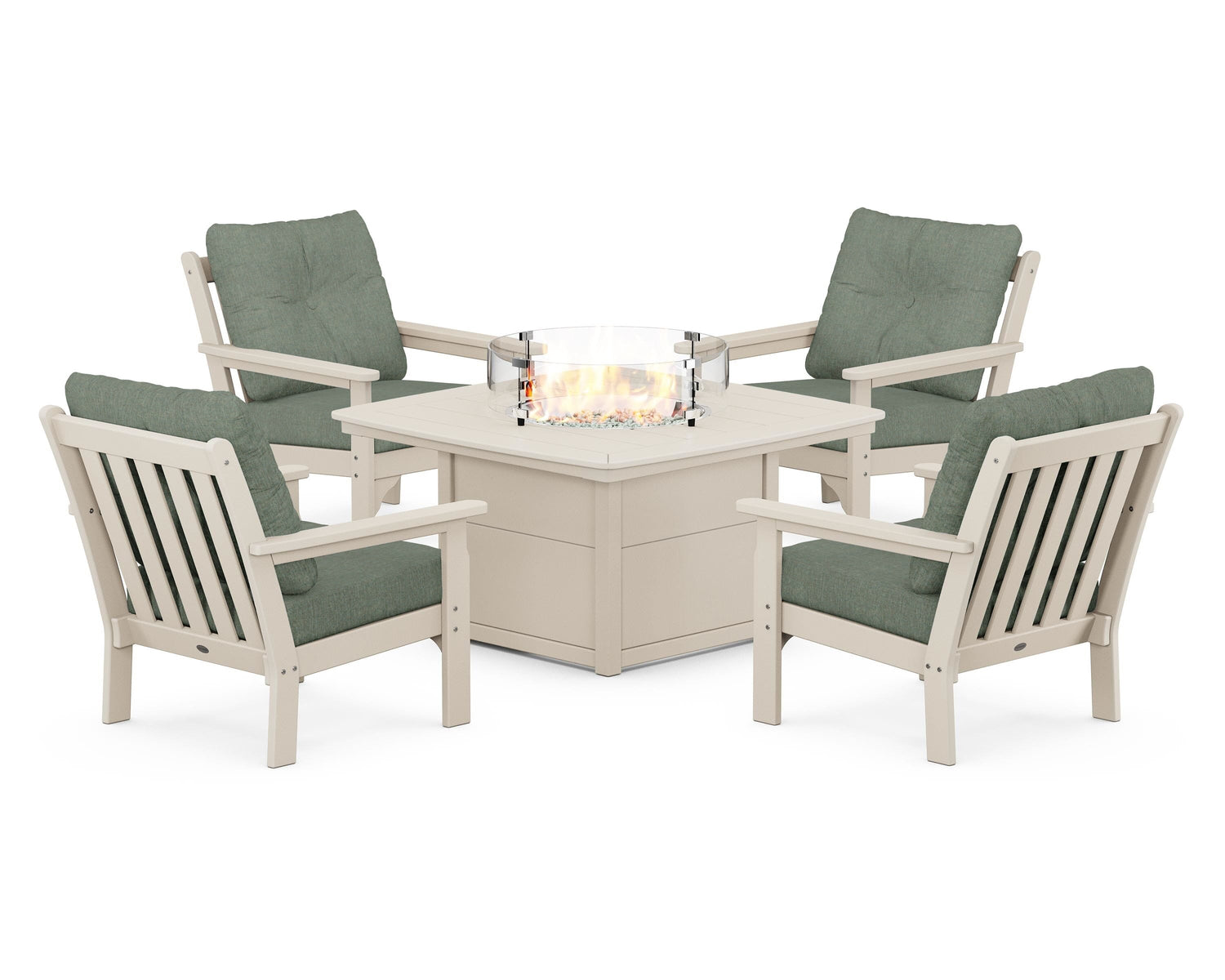 POLYWOOD Vineyard 5-Piece Conversation Set with Fire Pit Table