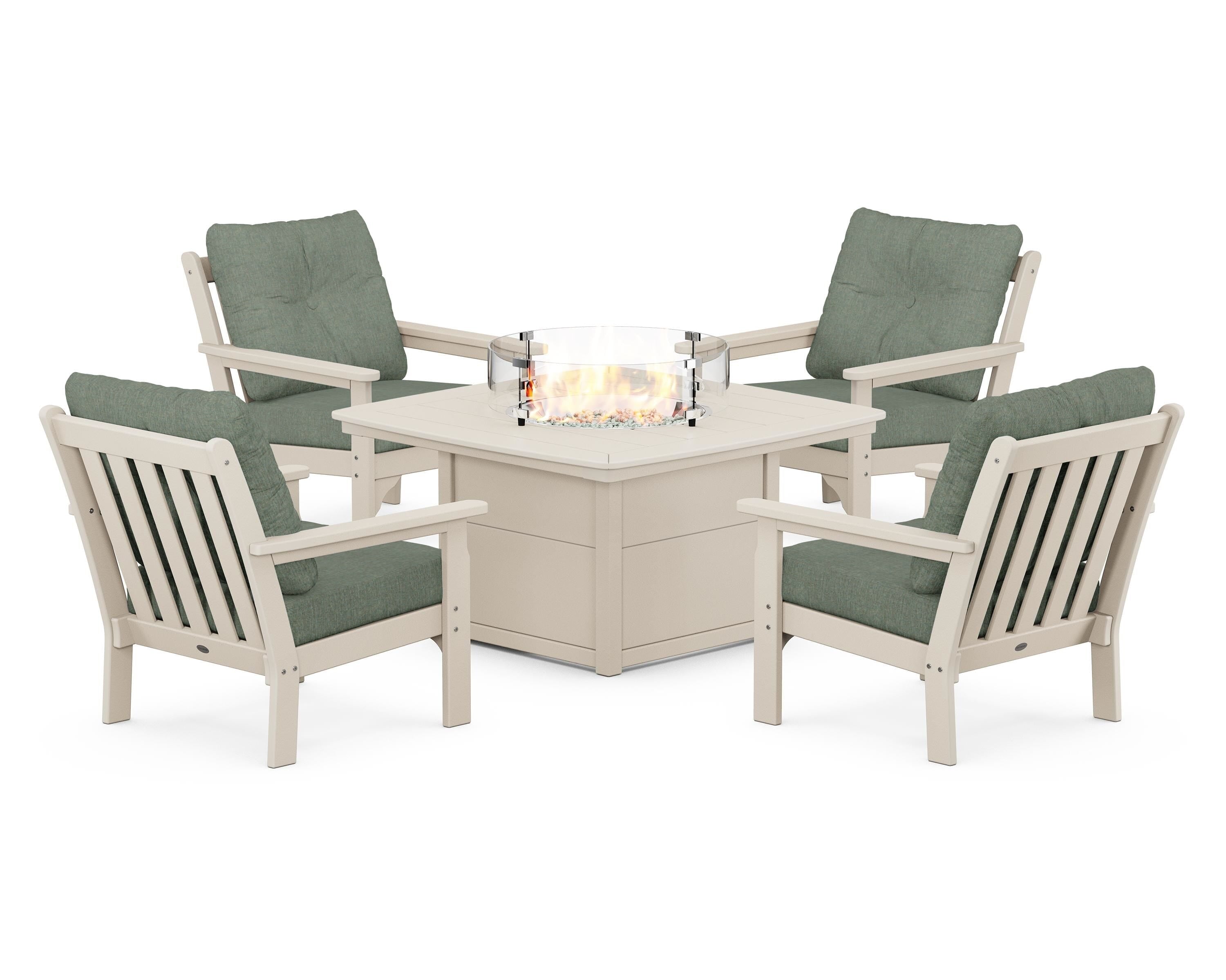 POLYWOOD Vineyard 5-Piece Conversation Set with Fire Pit Table