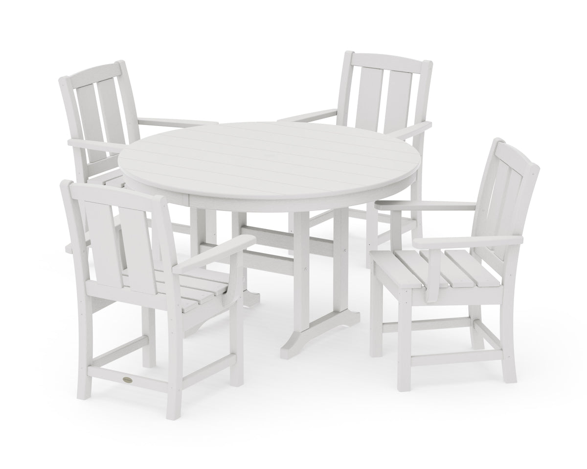 POLYWOOD Mission 5-Piece Round Farmhouse Dining Set in Vintage White