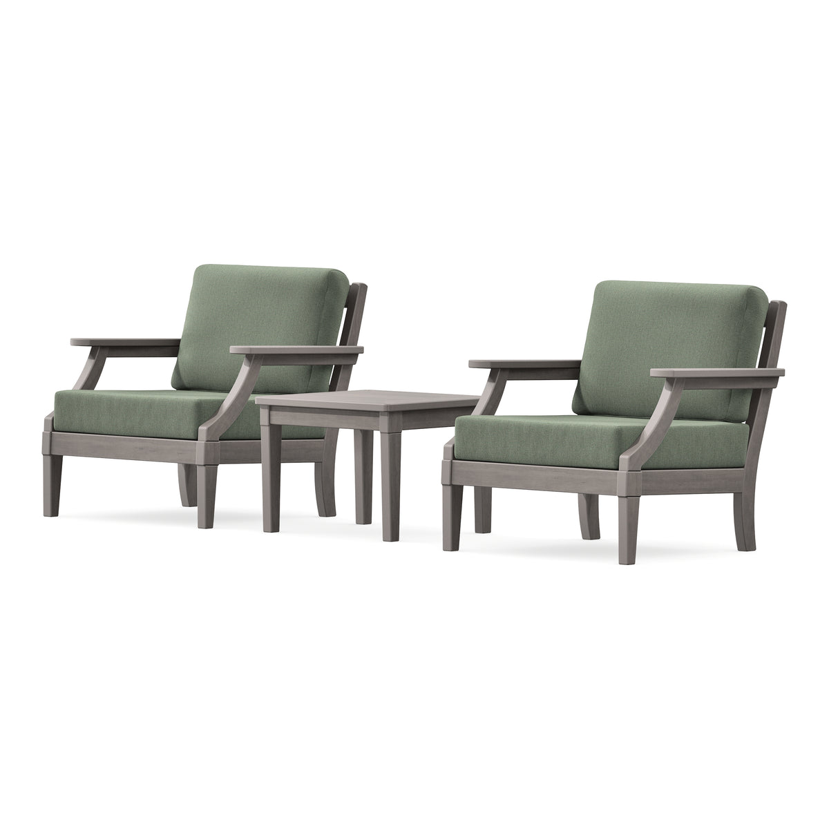 POLYWOOD PW Designer Series Estate 3-Piece Lounge Chair Set in Driftwood / Cast Sage