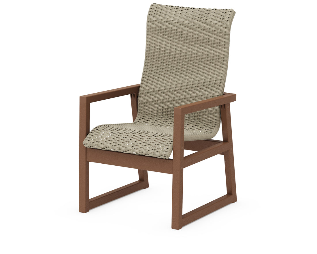POLYWOOD EDGE Woven High-Back Dining Arm Chair in Teak / Dune Grass