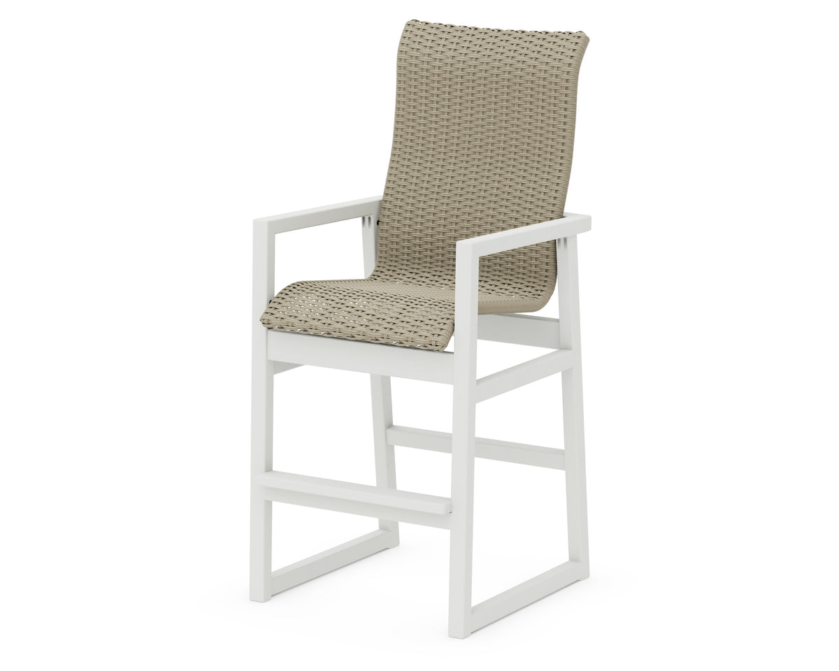 POLYWOOD EDGE Woven High-Back Bar Arm Chair in Vintage White / Dune Grass