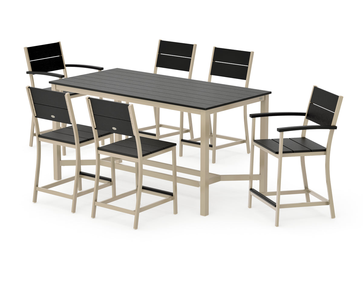 POLYWOOD Main Street 7-Piece Counter Set in Sand / Black