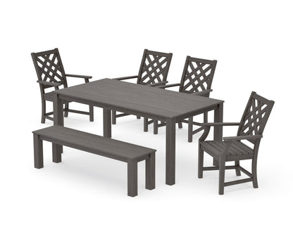 POLYWOOD Wovendale 6-Piece Parsons Dining Set with Bench in Driftwood