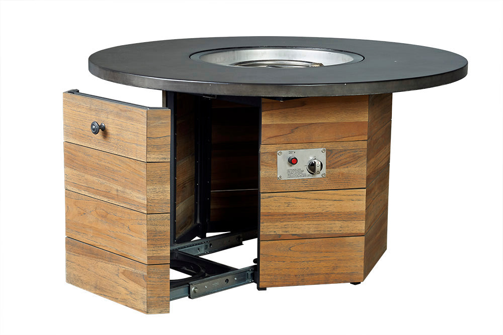 Lloyd Flanders Teak 48" Hexagonal Fire Table with Faux Concrete Top, lifestyle photo 3