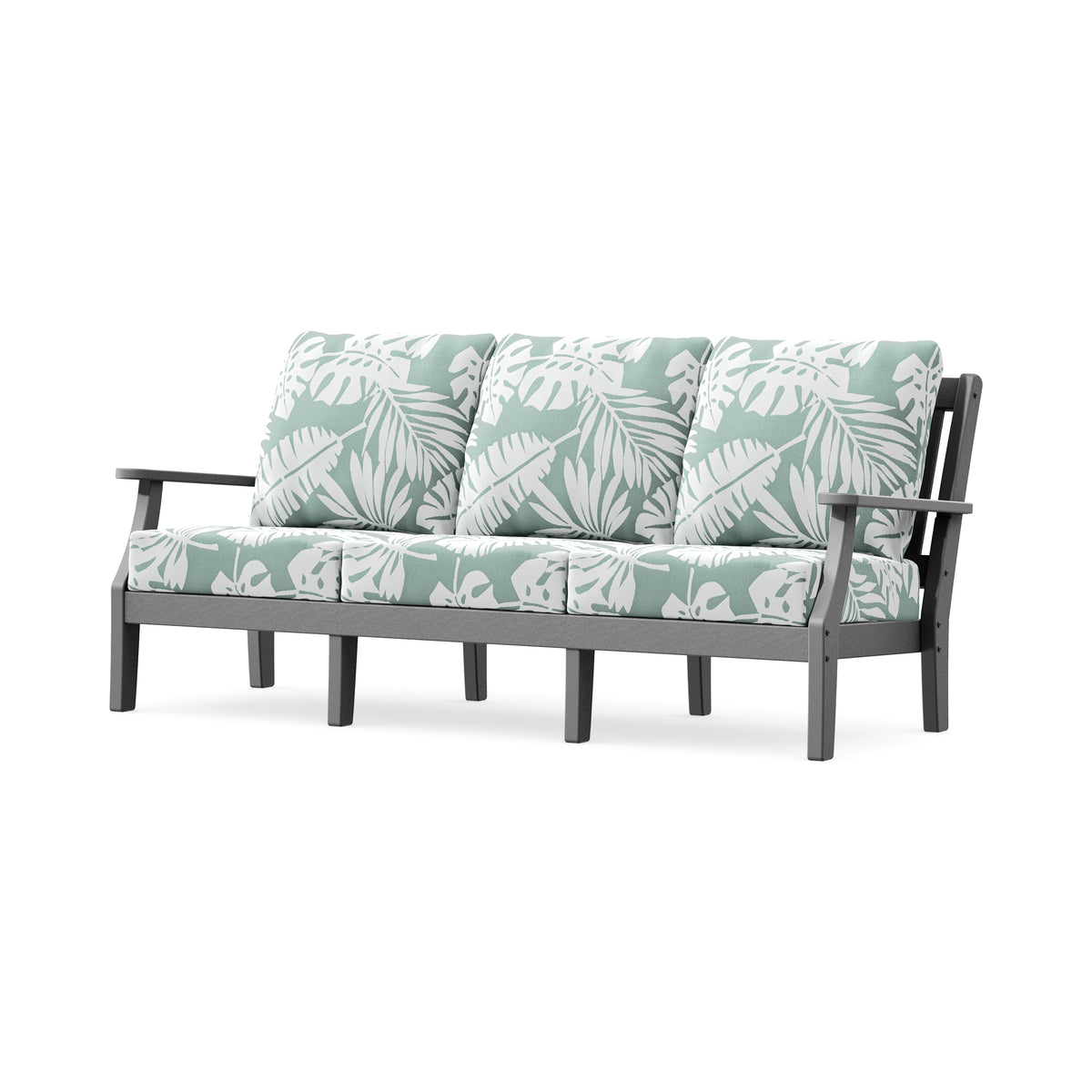 POLYWOOD Chinoiserie Deep Seating Sofa in Slate Grey / Leaf Glacier Spa