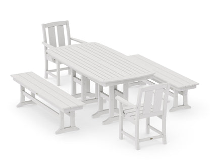 POLYWOOD Mission 5-Piece Dining Set with Benches in Vintage White