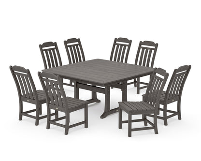 POLYWOOD Cottage 9-Piece Square Side Chair Dining Set with Trestle Legs in Driftwood