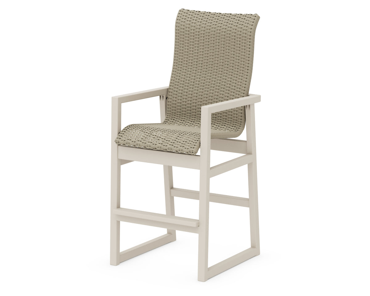 POLYWOOD EDGE Woven High-Back Bar Arm Chair in Sand / Dune Grass
