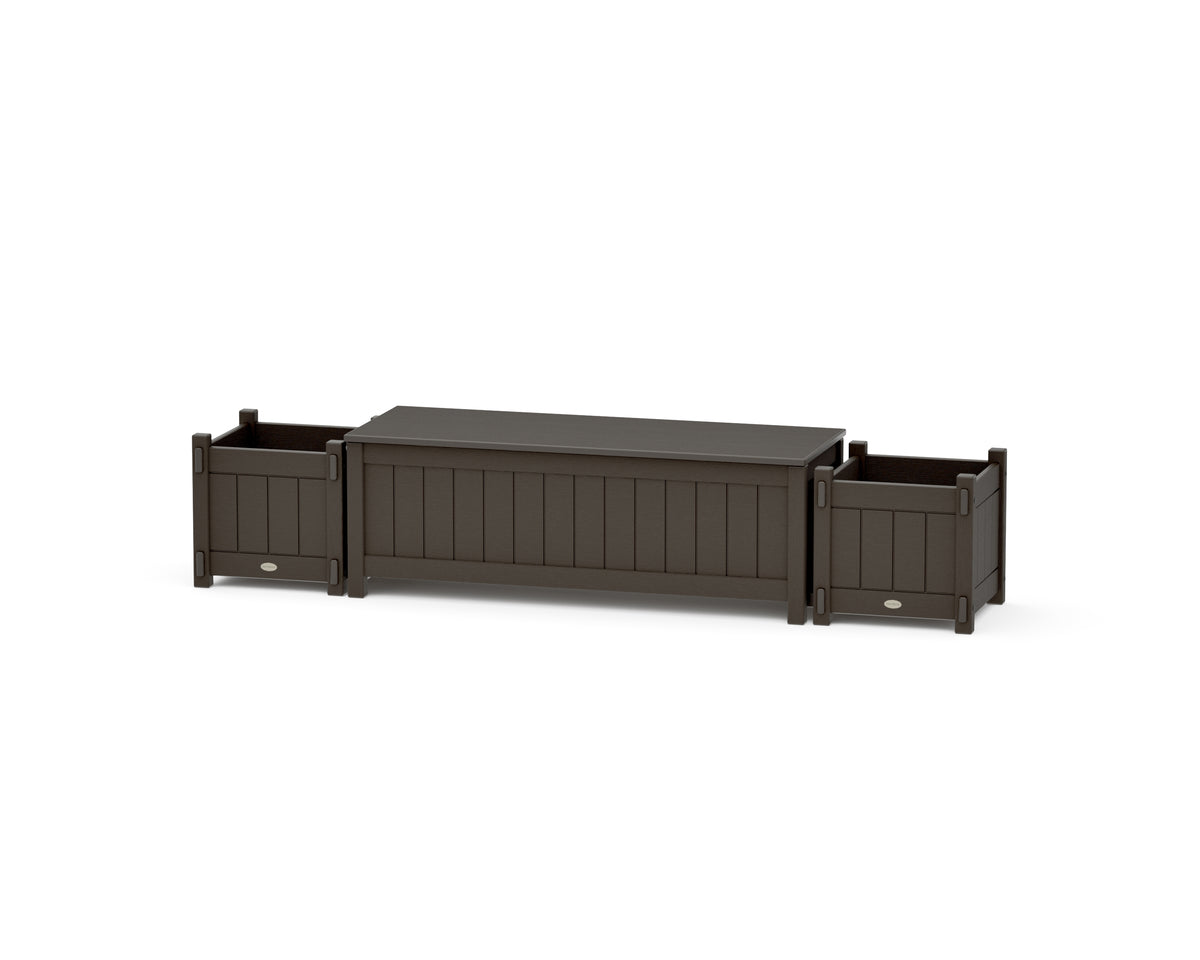 POLYWOOD 48" Vineyard Straight Planter Storage Bench Set in Vintage Coffee