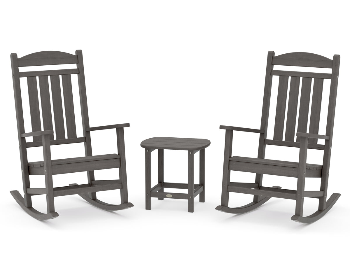 POLYWOOD Presidential 3-Piece Rocking Chair Set with 18" South Beach Side Table in Driftwood