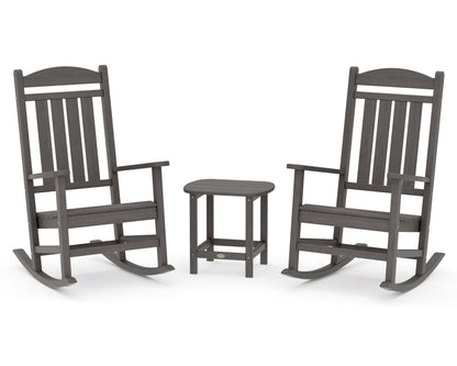 POLYWOOD Presidential 3-Piece Rocking Chair Set with 18" South Beach Side Table in Driftwood