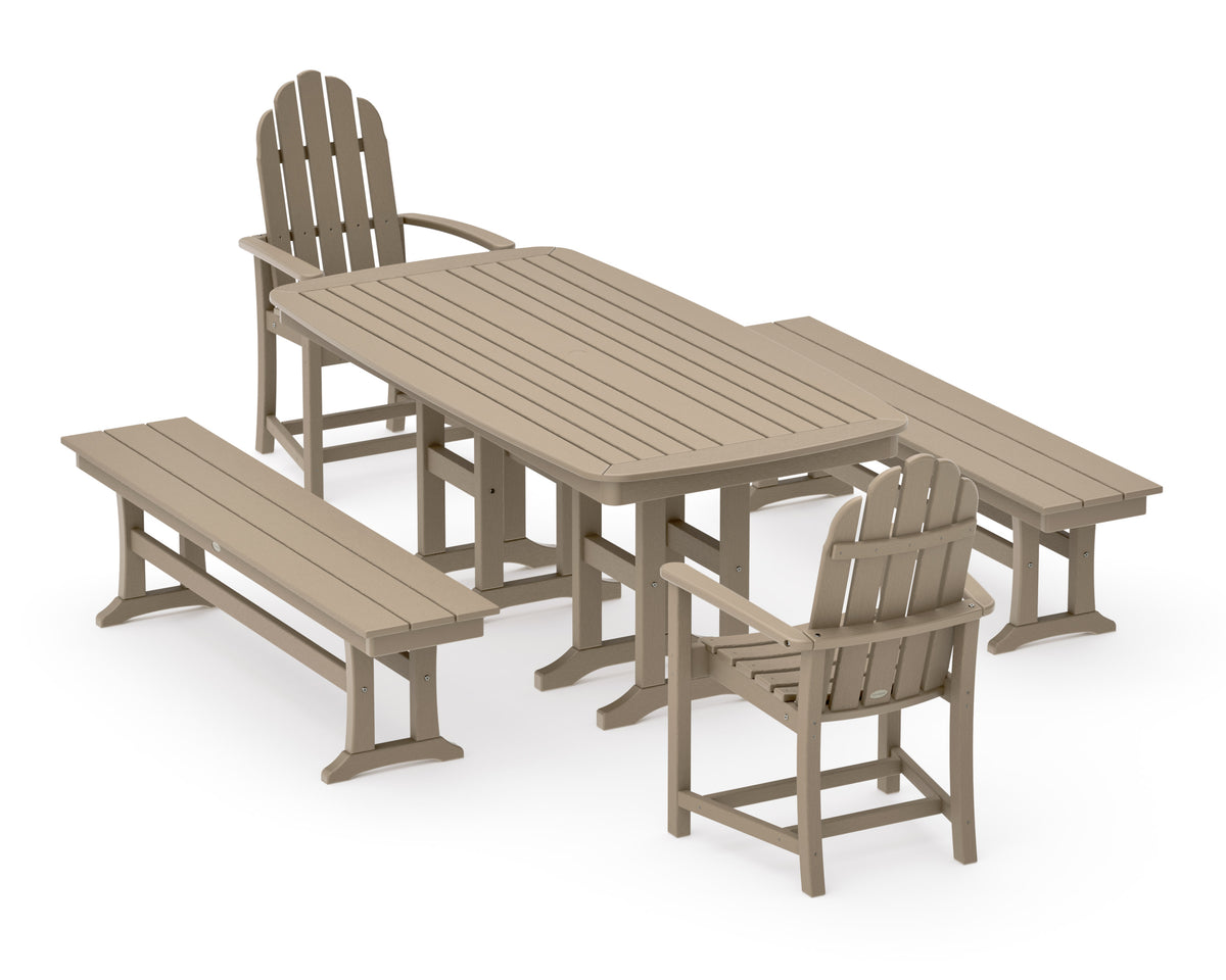 POLYWOOD Classic Adirondack 5-Piece Dining Set with Benches - 37" x 72" Table in Vintage Sahara
