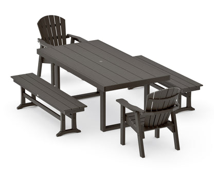 POLYWOOD Seashell 5-Piece Dining Set with Benches - 40" x 78" Table in Vintage Coffee