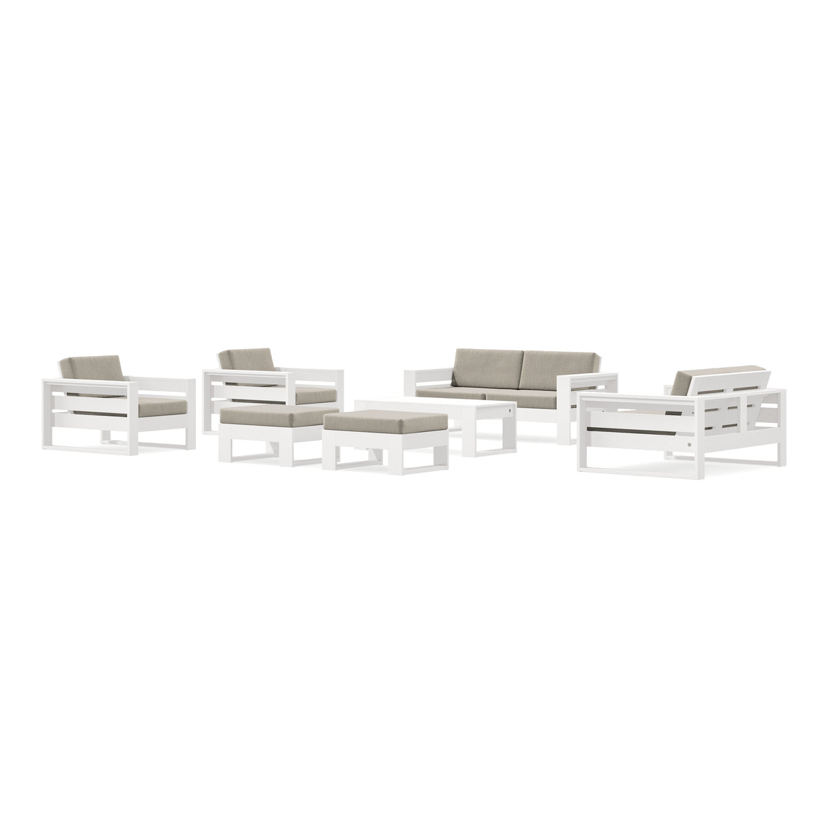 POLYWOOD PW Designer Series Latitude 7-Piece Lounge Loveseat Set in Vintage White / Cast Ash