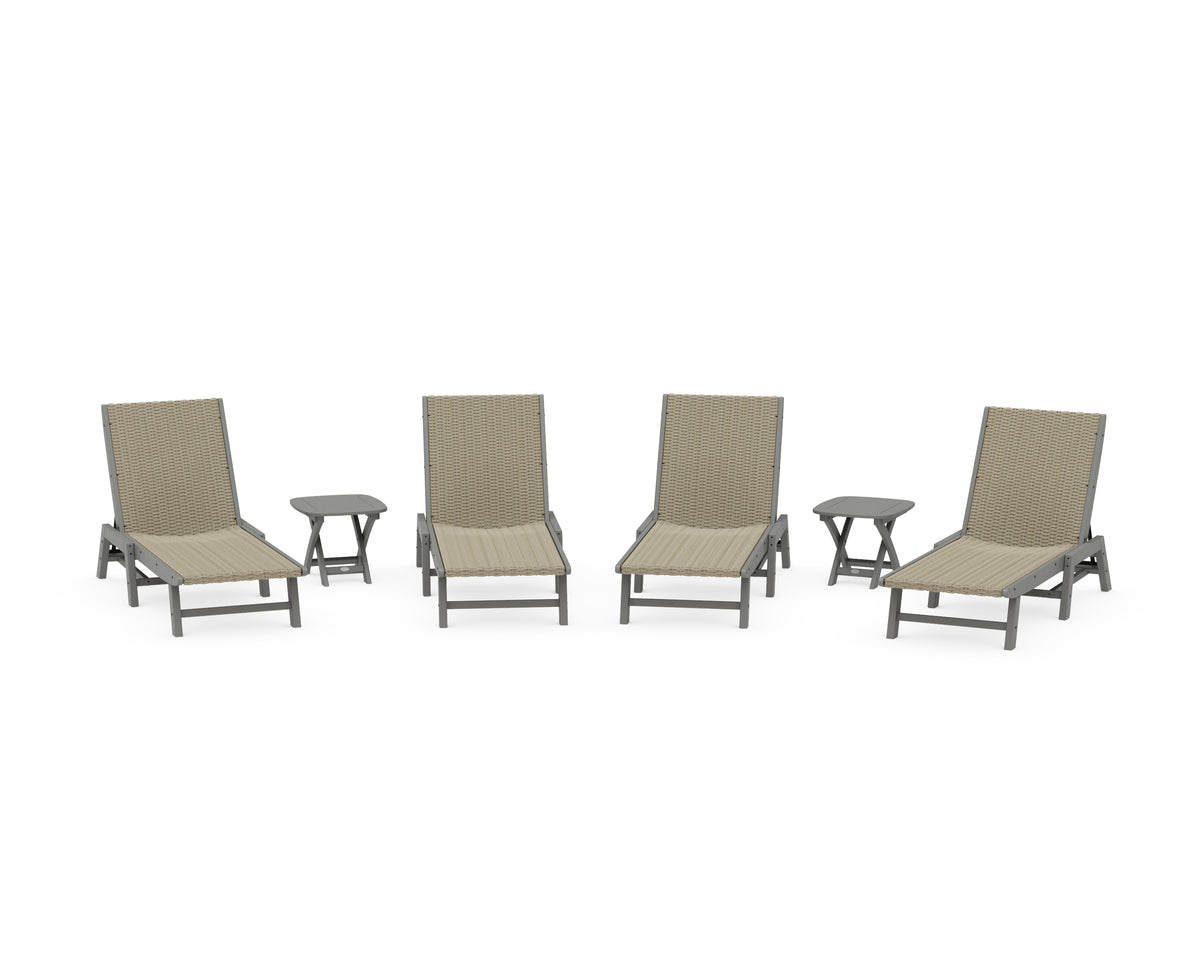 POLYWOOD 6-Piece Coastal Woven Chaise Lounge Set in Slate Grey / Dune Grass