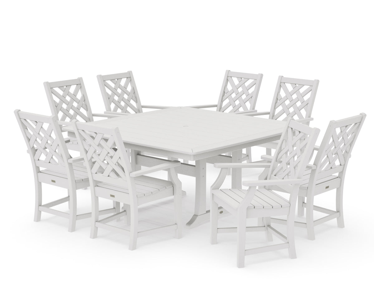 POLYWOOD Wovendale 9-Piece Square Dining Set with Trestle Legs in Vintage White