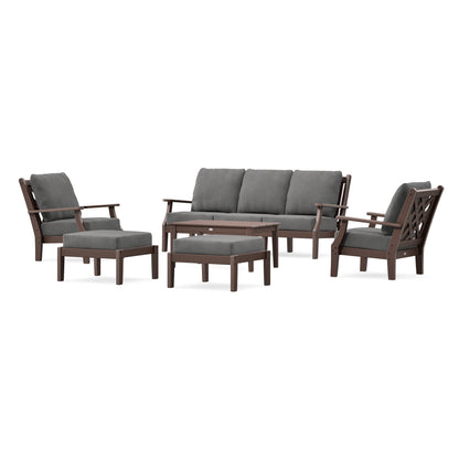 POLYWOOD Country Living Wovendale 6-Piece Lounge Sofa Set in Mahogany