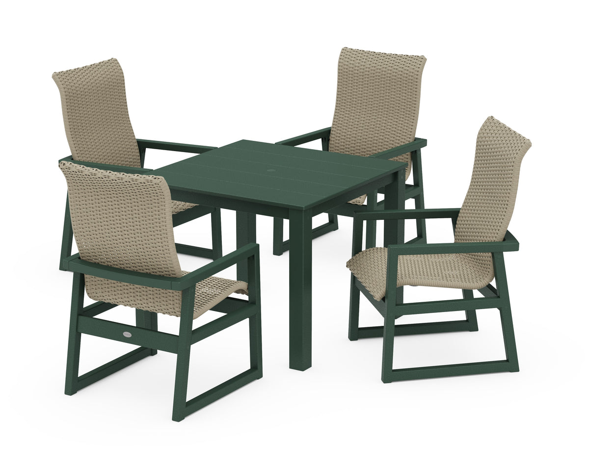 POLYWOOD EDGE Woven High-Back 5-Piece Parsons Dining Set in Green / Dune Grass