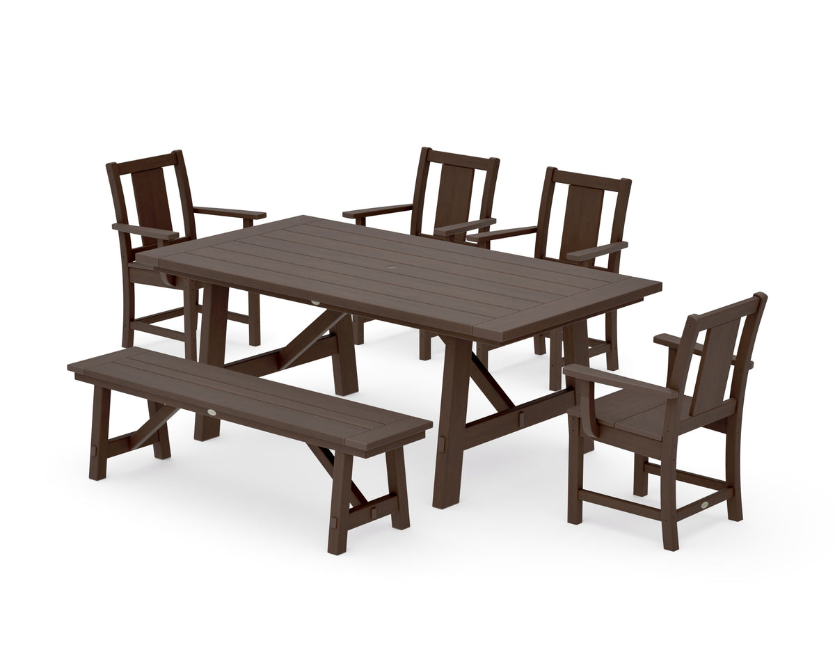 POLYWOOD Prairie 6-Piece Rustic Farmhouse Dining Set with Bench in Kona