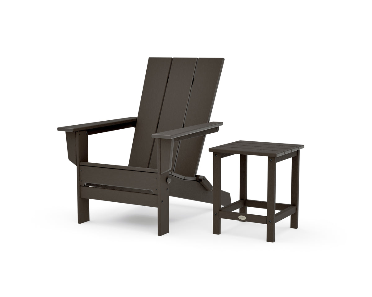 POLYWOOD Modern Studio Folding Adirondack Chair with Side Table in Vintage Coffee