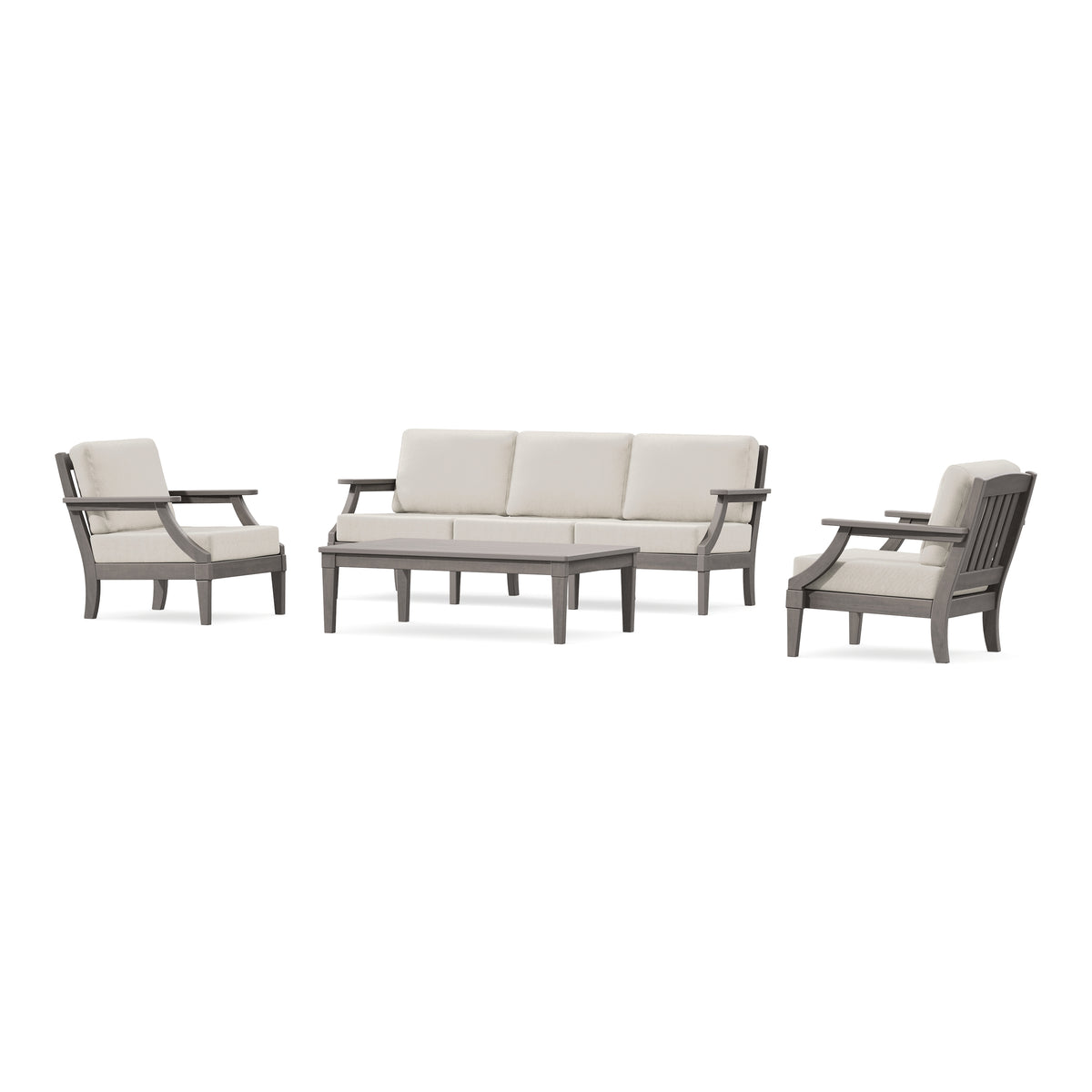 POLYWOOD PW Designer Series Estate 4-Piece Lounge Sofa Set in Driftwood / Dune Burlap