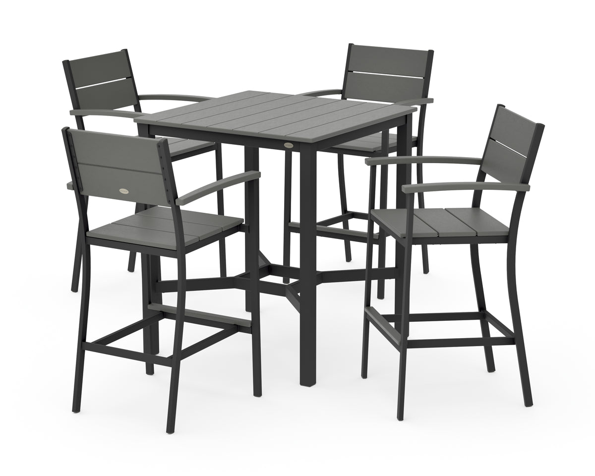 POLYWOOD Main Street 5-Piece Bar Set in Black / Slate Grey