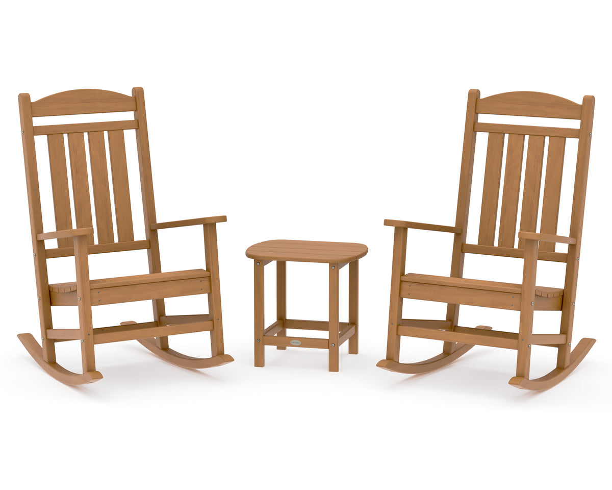 POLYWOOD Presidential 3-Piece Rocking Chair Set with 18" South Beach Side Table in Natural