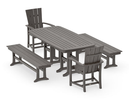 POLYWOOD Quattro 5-Piece Nautical Dining Set with Benches in Driftwood