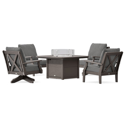 POLYWOOD Braxton 5-Piece Deep Seating Set with Fire Table in Vintage Coffee