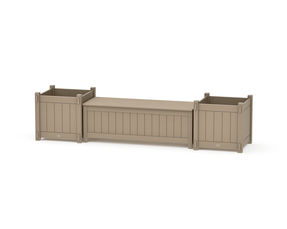 POLYWOOD 48" Vineyard Straight Planter Storage Bench Set - Large in Vintage Sahara