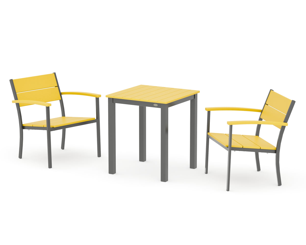 POLYWOOD Main Street 3-Piece Square Dining Set in Charcoal / Lemon