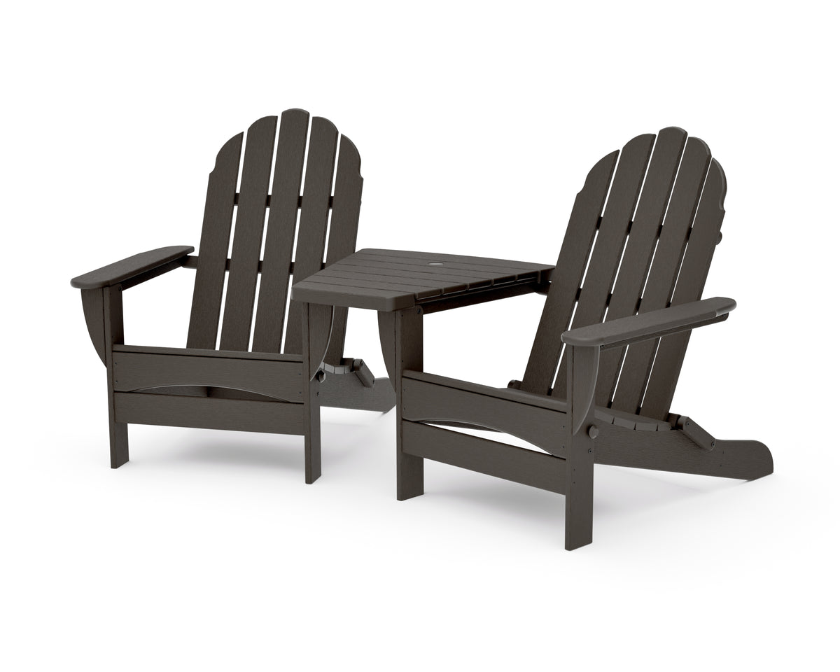 POLYWOOD Classic Oversized Adirondacks with Angled Connecting Table in Vintage Coffee