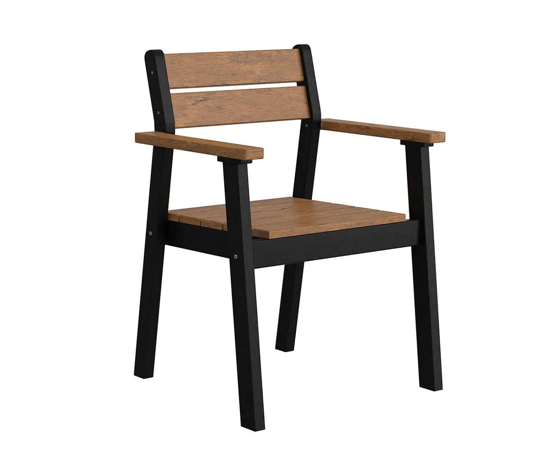 Berlin Gardens Calla Dining Arm Chair, cedar seat and back with arms and a black frame