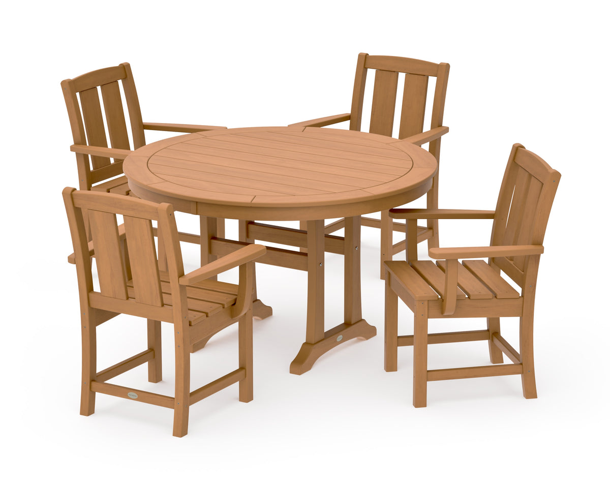 POLYWOOD Mission 5-Piece Round Dining Set with Trestle Legs in Natural