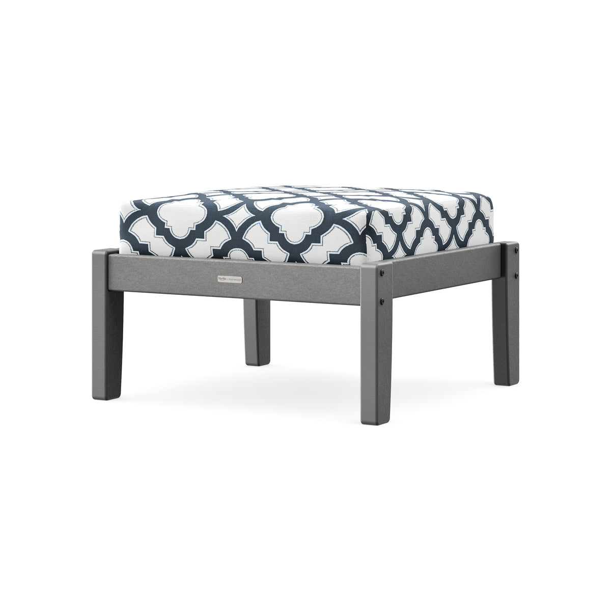 POLYWOOD Chinoiserie Deep Seating Ottoman in Slate Grey / Trellis Marine Indigo