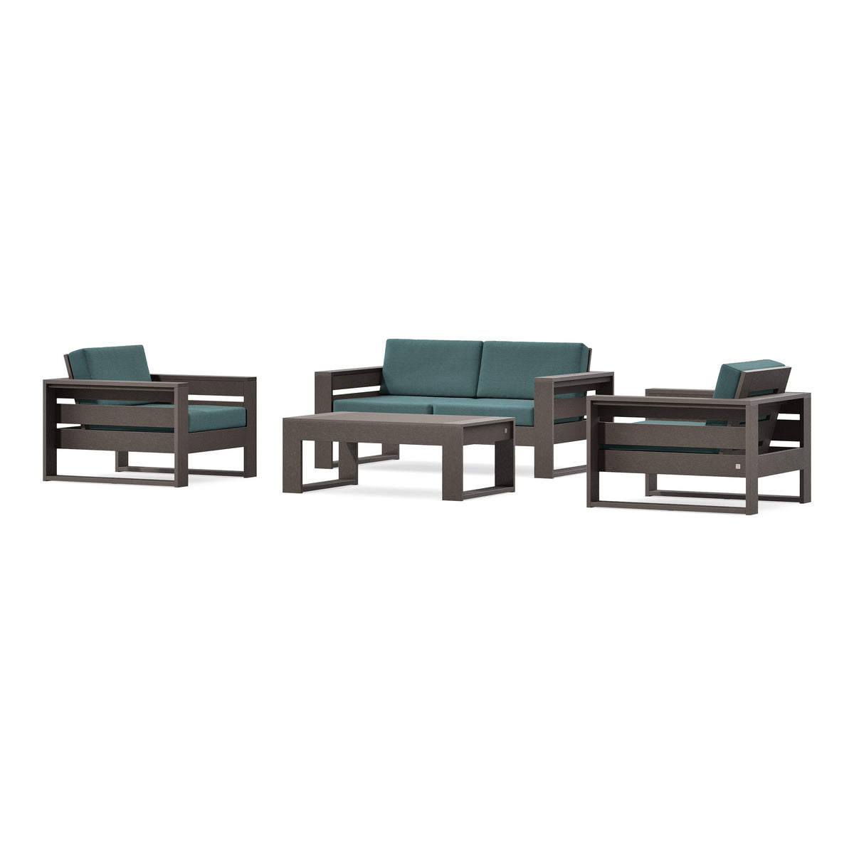 POLYWOOD PW Designer Series Latitude 4-Piece Lounge Loveseat Set in Vintage Coffee / Ocean Teal