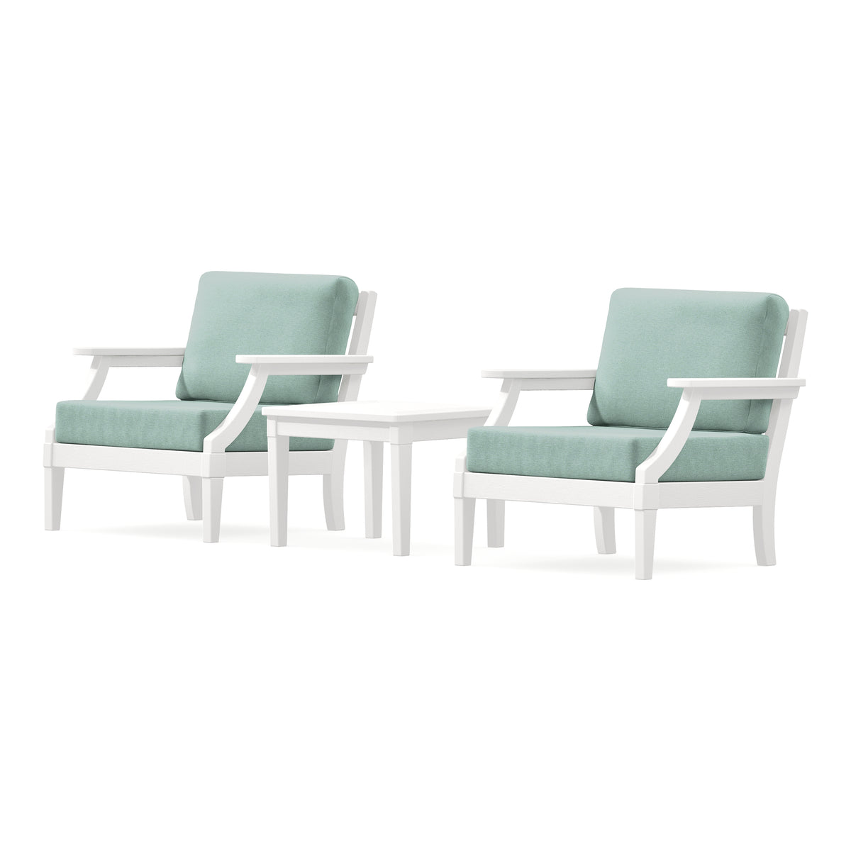POLYWOOD PW Designer Series Estate 3-Piece Lounge Chair Set in Vintage White / Glacier Spa