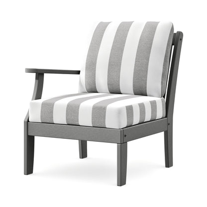 POLYWOOD Braxton Modular Left Arm Chair in Slate Grey / Cabana Stripe Grey Mist