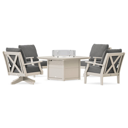 POLYWOOD Braxton 5-Piece Deep Seating Set with Fire Table in Sand