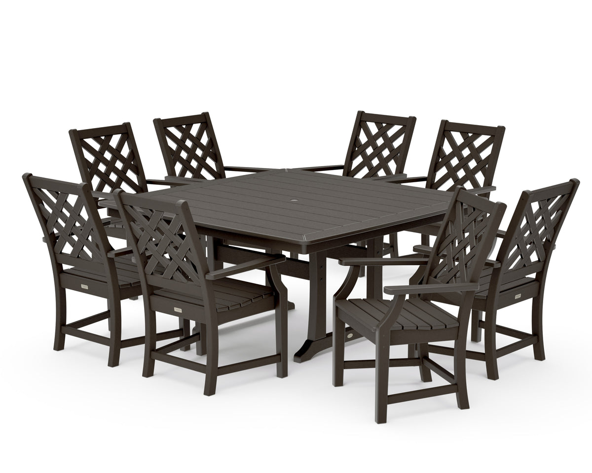 POLYWOOD Wovendale 9-Piece Square Dining Set with Trestle Legs in Vintage Coffee