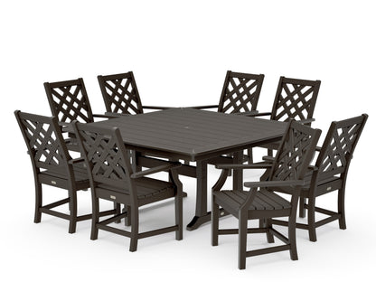 POLYWOOD Wovendale 9-Piece Square Dining Set with Trestle Legs in Vintage Coffee