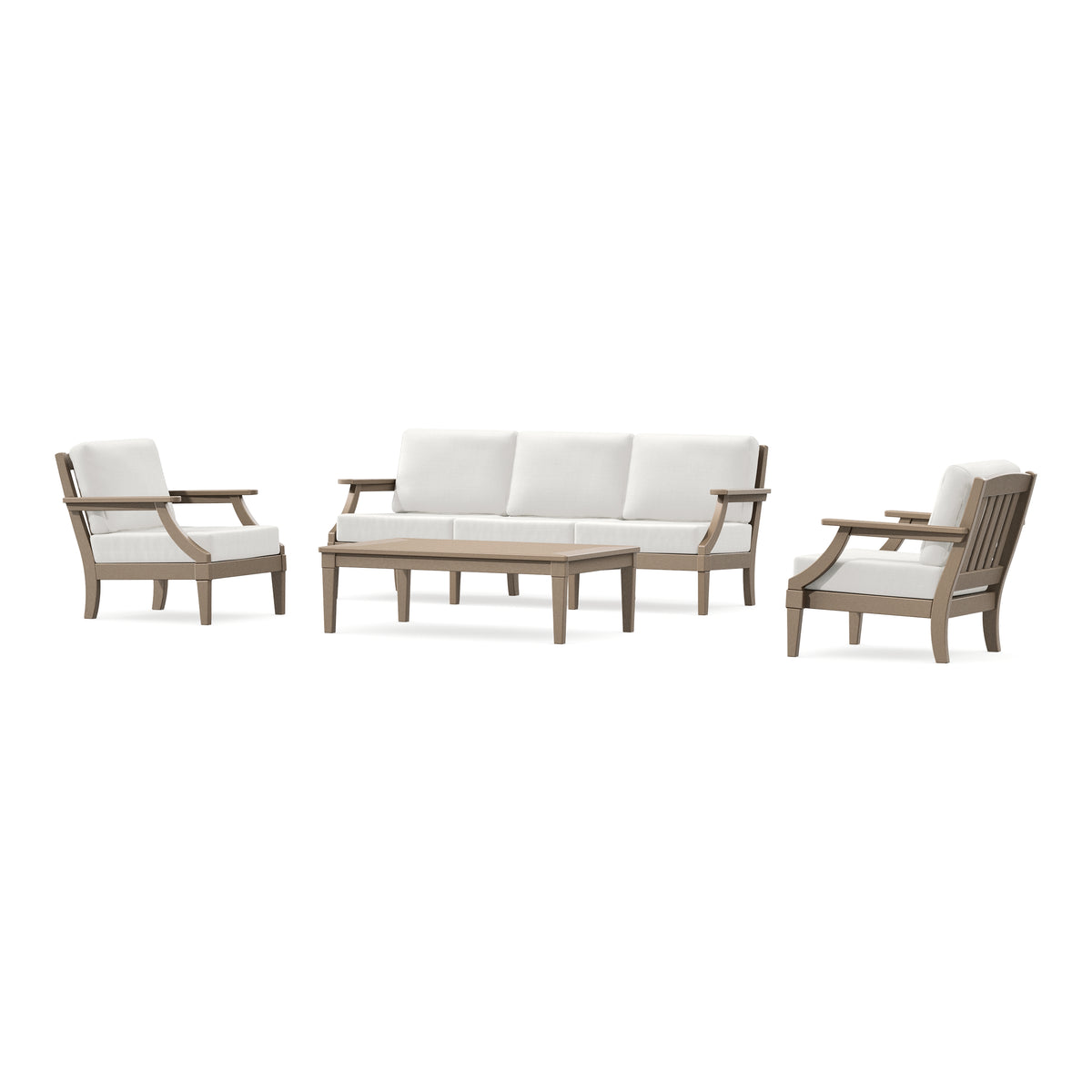 POLYWOOD PW Designer Series Estate 4-Piece Lounge Sofa Set in Vintage Sahara / Natural Linen