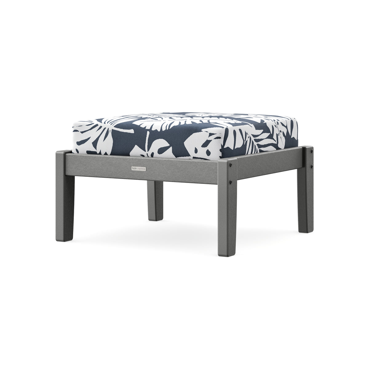 POLYWOOD Chinoiserie Deep Seating Ottoman in Slate Grey / Leaf Marine Indigo