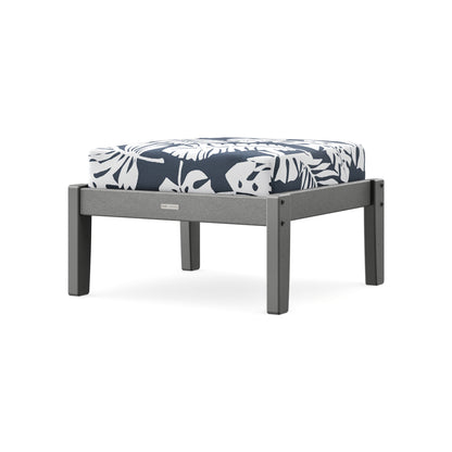 POLYWOOD Chinoiserie Deep Seating Ottoman in Slate Grey / Leaf Marine Indigo
