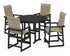 POLYWOOD EDGE Woven Highback 5-Piece Round Farmhouse Counter Set in Black / Dune Grass