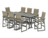 POLYWOOD EDGE Woven Highback 9-Piece Farmhouse Bar Set with Trestle Legs in Slate Grey / Dune Grass